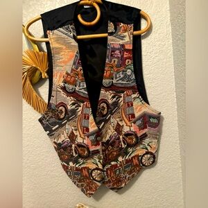Backroad Blues Tapestry Vest with motorcycle Design